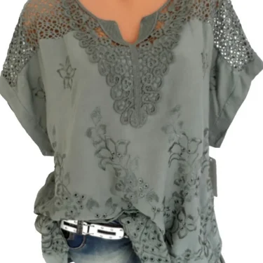 Large Size Loose Short-Sleeved Lace Women Blouses Cotton Blouses Summer V-neck White Shirt Tops Sexy Fashion Women Shirt 3