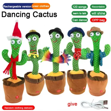 Dancing Talking Cactus Toys Singing Mimicking Recording Repeating What You Say Glow Stuffed Toy For Baby Boys Girl With clothing 5