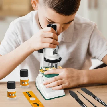 Children Microscope Kit 200x 600x 1200x Biological Science Stem Toy School Home Educational Pocket Microscope with LED Light 4
