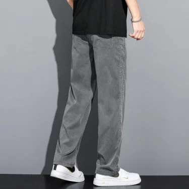 Summer Thin Soft Lyocell Fabric Jeans Men Loose Straight Wide Leg Pants Drawstring Elastic Waist Casual Trousers Plus Size M-5XL 4