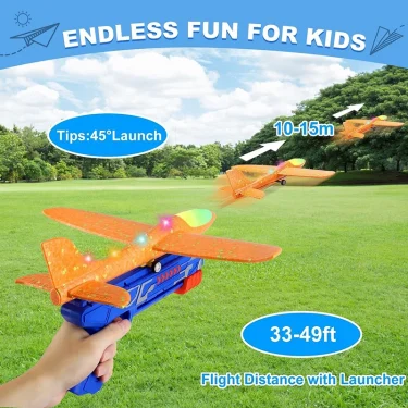 Kids Airplane Launcher Toys 12.2'' LED Foam Glider Catapult Gun Plane Toy for Boys Outdoor Flying Toys Birthday Gifts for Boys 3