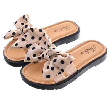 New Bow Flats Open Toe Slide Sandals Non-slip Flip Flops Children Home Slippers Kids Girls Summer Cute Beach Slippers Shoe 2