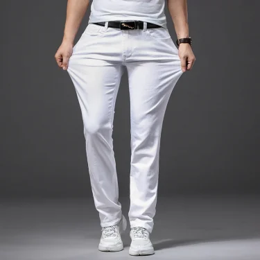 Men White Jeans Fashion Casual Classic Style Slim Fit Soft Trousers Male Brand Advanced Stretch Pants 3