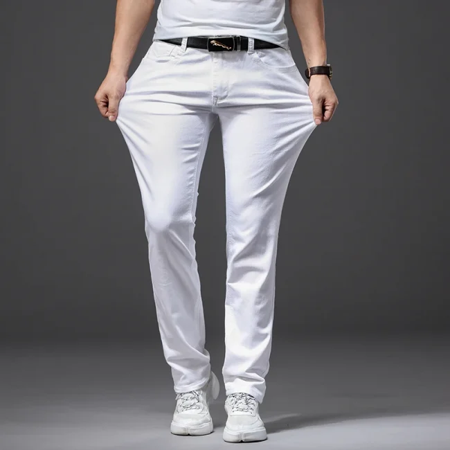Men White Jeans Fashion Casual Classic Style Slim Fit Soft Trousers Male Brand Advanced Stretch Pants 3