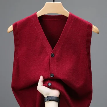 Sweaters Vests for Men Fashion Luxury Single Breasted Pullover Autumn Sleeveless Men Work Sweater Knitted Male Waistcoat Jumper 6