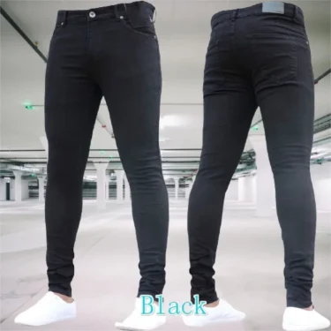 Men's Jeans Stretch Slim Fit Trousers Streetwear Colthing Classical Casual Pants Skinny Zipper Denim Designer Clothes Black Blue 3