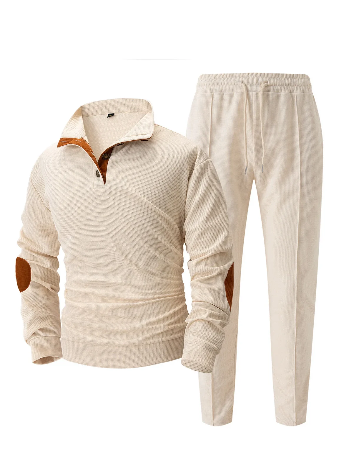 Autumn and winter new men's fashion outdoor sports half zipper Waffle casual stand collar long sleeve hoodie + trousers men's su 6