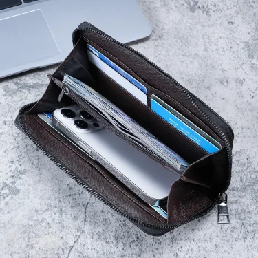 Men Long Wallet Large Capacity Multiple Card Slots Canvas Zippered Purse Business Handbag Card Holder Wallet Coin Bag 5