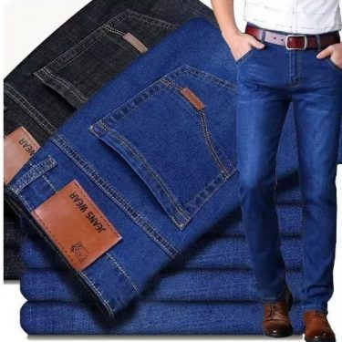 New Men Comfortable Soft Business Fashion Straight Casual Denim Trousers Male Brand Clothing Light Luxury Stretch Slim Fit Pants