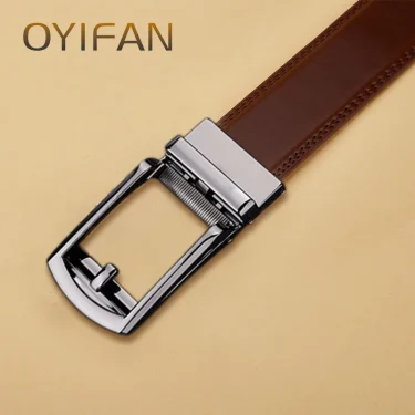 OYIFAN Men's Automatic Belt Brown Ratchet Belt 115cm-145cm Size Fashion Men Genuine Leather Belt Men's Gift 3