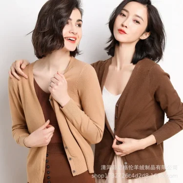 Cardigans Women Autumn Single Breasted V-neck Knitted Sweater Fashion Short Knitwear Solid Blue Green Pink Women's Jumpers 3