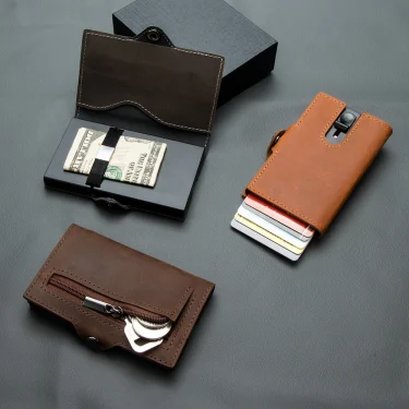 Men Wallets 100% Genuine Cow Leather Popup Short Card Holder Purse High Quality Brand Male Wallet Tarjeteros Para Hombre 2