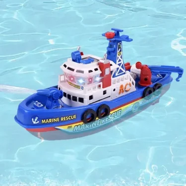 Electric Marine Rescue Boat Toy Fire-fighting Boat Bathing Speedboat Toy with Sound Light Up Toys for Kids Spray Water Swim Pool 1