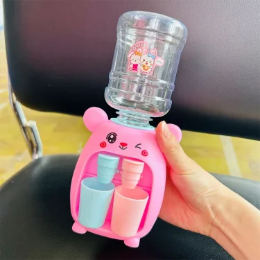 Mini Children Dual Water Dispenser Toy with Cute Pink Blue Cold/Warm Water Juice Milk Drinking Fountain Simulation Kitchen Toys 5
