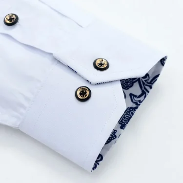 Blue-and-white Porcelain Collar Shirt Men Long Sleeve Korean SlimFit Casual Business Dress Shirts Solid Color White Shirt Cotton 4