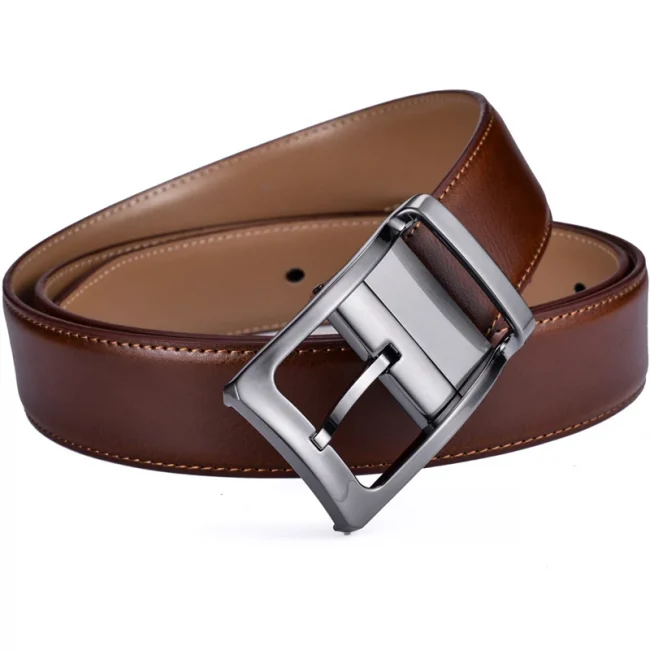 1Pcs Men's Reversible Classic Dress Belt Leather Rotating Buckle Two In One 4