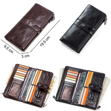Men Clutch Wallet Genuine Leather Long Wallet Hasp Card Holder Vintage Male Zipper Coin Purse Money Bag Portemonnee 5