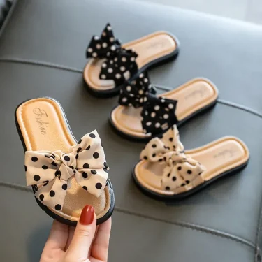 New Bow Flats Open Toe Slide Sandals Non-slip Flip Flops Children Home Slippers Kids Girls Summer Cute Beach Slippers Shoe 3