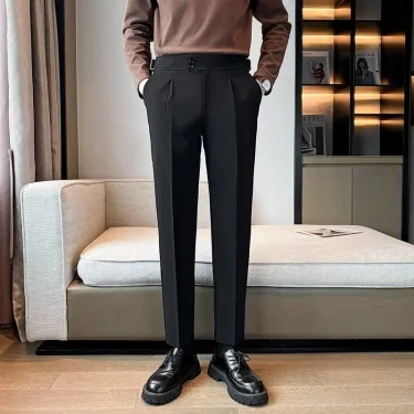 New British Style Solid High Waist Draped Trousers Korea Men Formal Blazer Pants Slim Business Casual Suit Pants Hommes 5