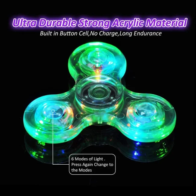 Crystal Luminous LED light Fidget Spinner Hand Top Spinners Glow in Dark EDC Stress Relief Toys Kinetic Gyroscope for Children 3