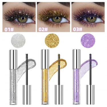 Sliver Gold Purple Glitter Mascara Quick Dry Long Lasting Waterproof Curling Thick Shiny Eyelash Fashional Sexy Diamond Mascara 2