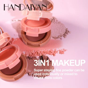 Handaiyan eye shadow highlight powder blusher three in one plate moonlight stone glitter powder face nose shadow portable 4