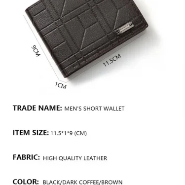 New Brand Men'S Wallet Men'S Short Wallet Youth Fashion Plaid Horizontal Soft Leather Wallet Large Capacity Multi Card Wallet 6