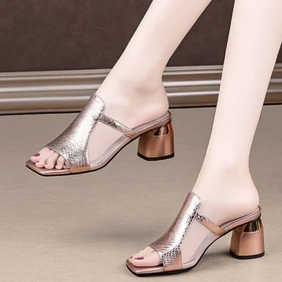 Women New Luxury Sandals Shoes Summer Mid Heels Chunky Casual Designer Dress Pumps Slingback Mules Shoes Zapatos Ladies 2