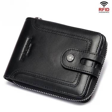 Men's genuine leather wallet, top layer, cowhide, short coin purse, zipper, vintage leather goods men's bag 6