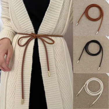 New Round Leather Rope Dresses Coat Decoration String Waist Belt For Women Solid Fashion Long Waist Chain Vintage Waistband 1
