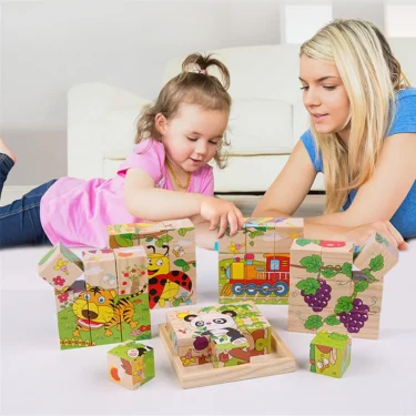 Wooden Six Sided 3D Cube Jigsaw Puzzles Children Kids Toys Animal Fruit Traffic Cognize Early Learning Educational Toys Fun Game 6