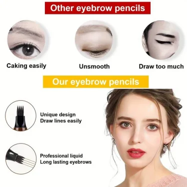 Waterproof Eyebrow Pen, Microblading Eyebrow Pencil With 4 Split Head, Natural Looking Brows Makeup ( 5 Colors) 3