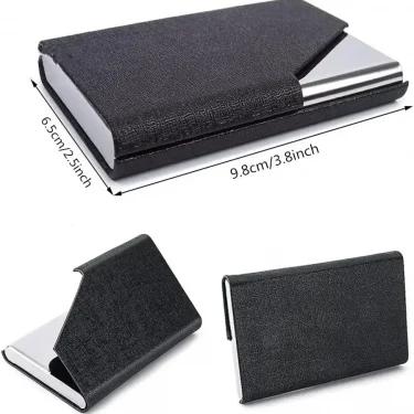 Business Card Holder PU Leather Name Card Holder Card Case Stainless Steel Credit Cards Pocket with Magnetic Shut for Men Women 6
