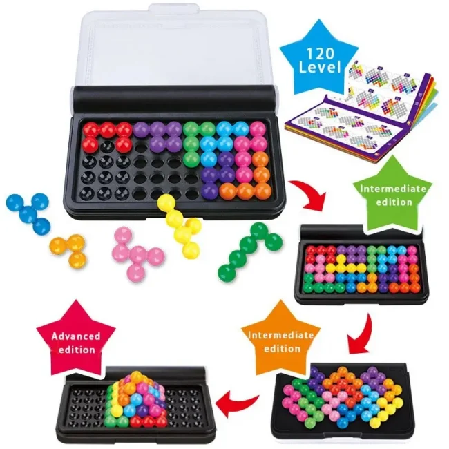 120 Challenges IQ 3D Puzzle Board Game Classic Pyramid Plate Pearl Logical Mind For Children Pyramid Beads Montessori Toys Gifts 2