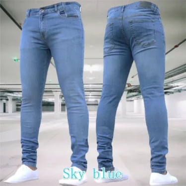 Men's Jeans Stretch Slim Fit Trousers Streetwear Colthing Classical Casual Pants Skinny Zipper Denim Designer Clothes Black Blue 2