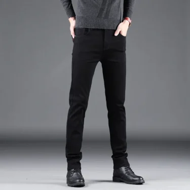 Spring Autumn New Men's Pure Black Slim Jeans Elastic Straight Pants Business Fashion Leisure Korean Vintage Denim Pants Male 4