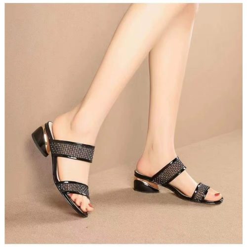 Women Slippers Summer Women's Fashion Low Heel Square Head Open Toe Outdoor Beach Sandals Mujer Size 35-43