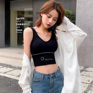 U-Shaped Women's Seamless Yoga Bra D Letter Push Up Sports Top Shockproof Crop Top Anti-sweat Fitness Underwear All-Match Vest 2