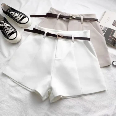 Casual Women's Shorts A-line High Waist Short Chic Office Lady Shorts With Belted Vintage Female Trousers Spring Summer 2