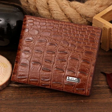 Crocodile Grain Genuine + PU Leather Short Design Wallet Fashion Coin Money Bag Card Holder Carteira Brown Pursh For Men 1