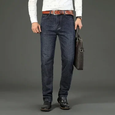 New Business Men's Jeans Casual Straight Stretch Fashion Classic Blue Black Work Denim Trousers Male Brand Clothing 4