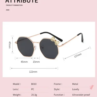 Trendy Fashion Boys and Girls Bow Metal Sunglasses B010 Polygon Trend Children's Sun Glasses Kids Outdoor UV400 Eyewear 4