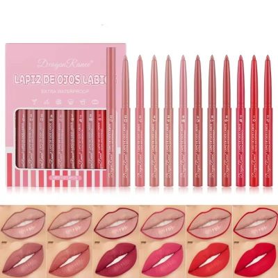 12 Pcs/Set Waterproof Lip Liner Pencil Nude Color Matte Lipliner Moisturizing Long Lasting Lipstick Professional Makeup Lip Tint