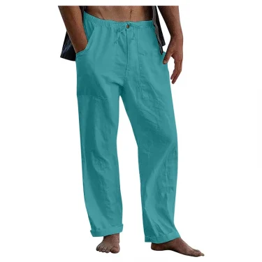 Men's Casual Trousers Home Pants 2023 New Man Cotton Linen Large Size white Straight trousers Solid Beach black Fitness Pants 2