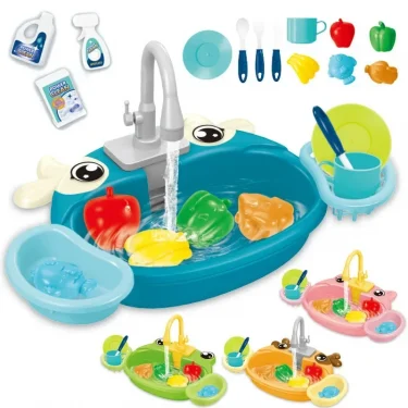 Kids Kitchen Sink Toys Electric Dishwasher Playing Toy with Running Water Pretend Play Food Fishing Toy Role Playing Girls Gift 2
