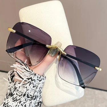 Trendy Large Frame Square Sunglasses Frameless Cut Edges Frameless Sunglasses Women Sun Protection Anti UV Sunglasses 1