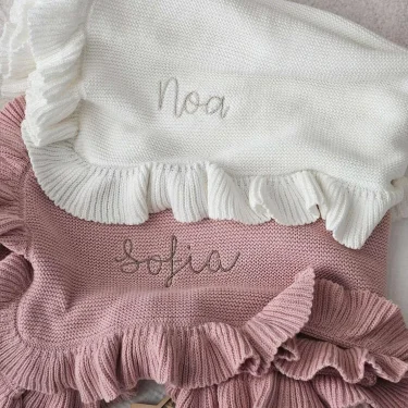 Knit Baby Blanket Personalized Baby Blanket for Newborn Girl and Boy – Custom Blanket with Name Embroidery – Soft Knited 4