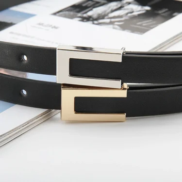 New Luxury Women Thin Belt Black Gold Silver Metal Buckle Belt PU Casual Leather Waist Belt Trouser Dress Decoration Waistband 4