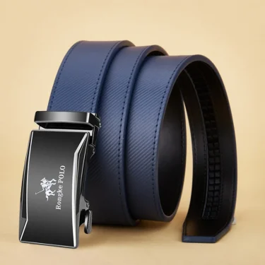 OYIFAN Men's Belt Blue Striped Belt Fashion Jeans Belt Genuine Leather Belt Automatic Buckle Belts 5