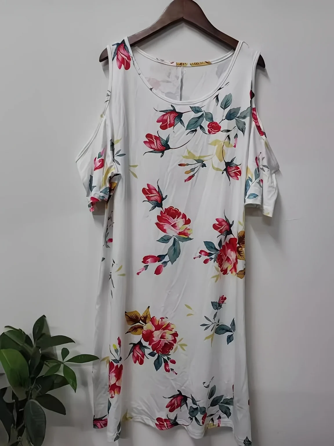New plus size women's round neck off-shoulder print large-size T-shirt dress woman 6